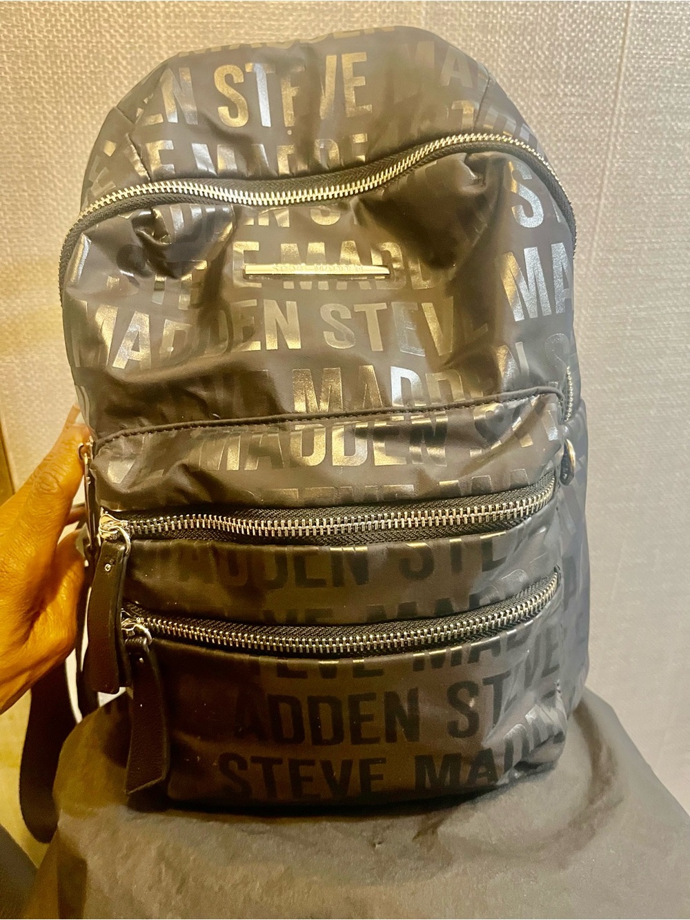 Steve Madden Black Logo Print Mini Backpack